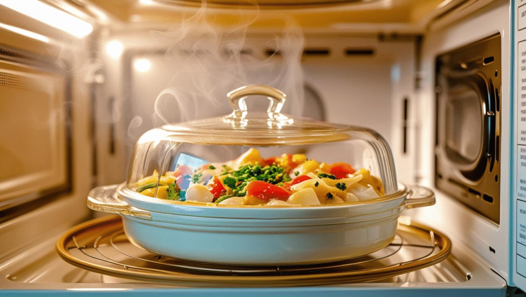 電子レンジで調理する画像